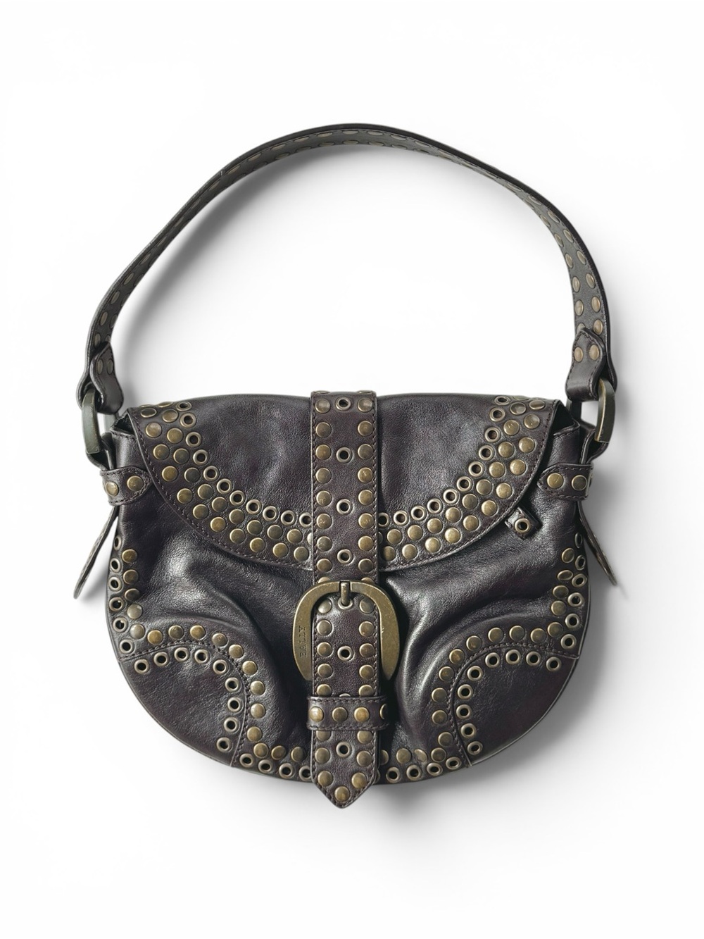 Bally Chocolate Brown Leather Studded Shoulder Bag - Picture 2 of 6